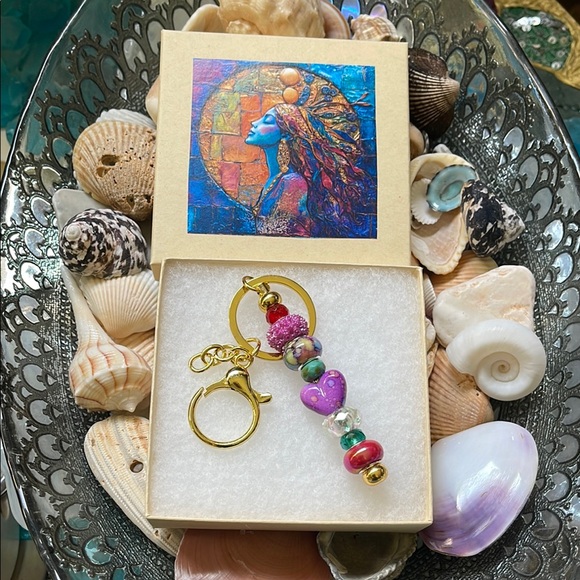 Colorful Beaded Keychain with Gold Accents - Picture 2 of 6